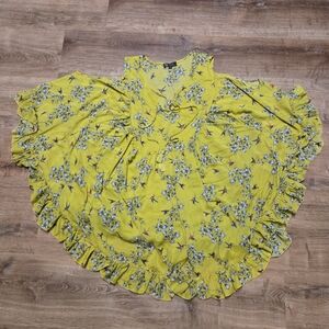 DG2 by Diane Gilman Yellow Floral Cold Shoulder Blouse 2x/3x